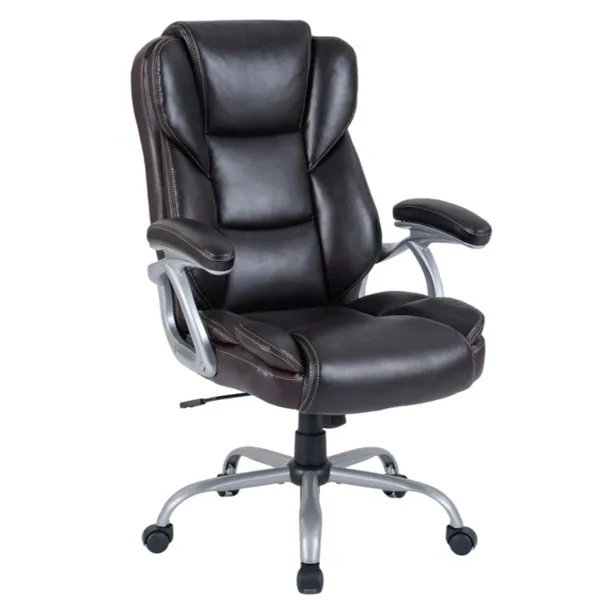 Ergonomic Executive Office Chair With Contoured Backrest, Adjustable Height & Recline For Home Office-Brown