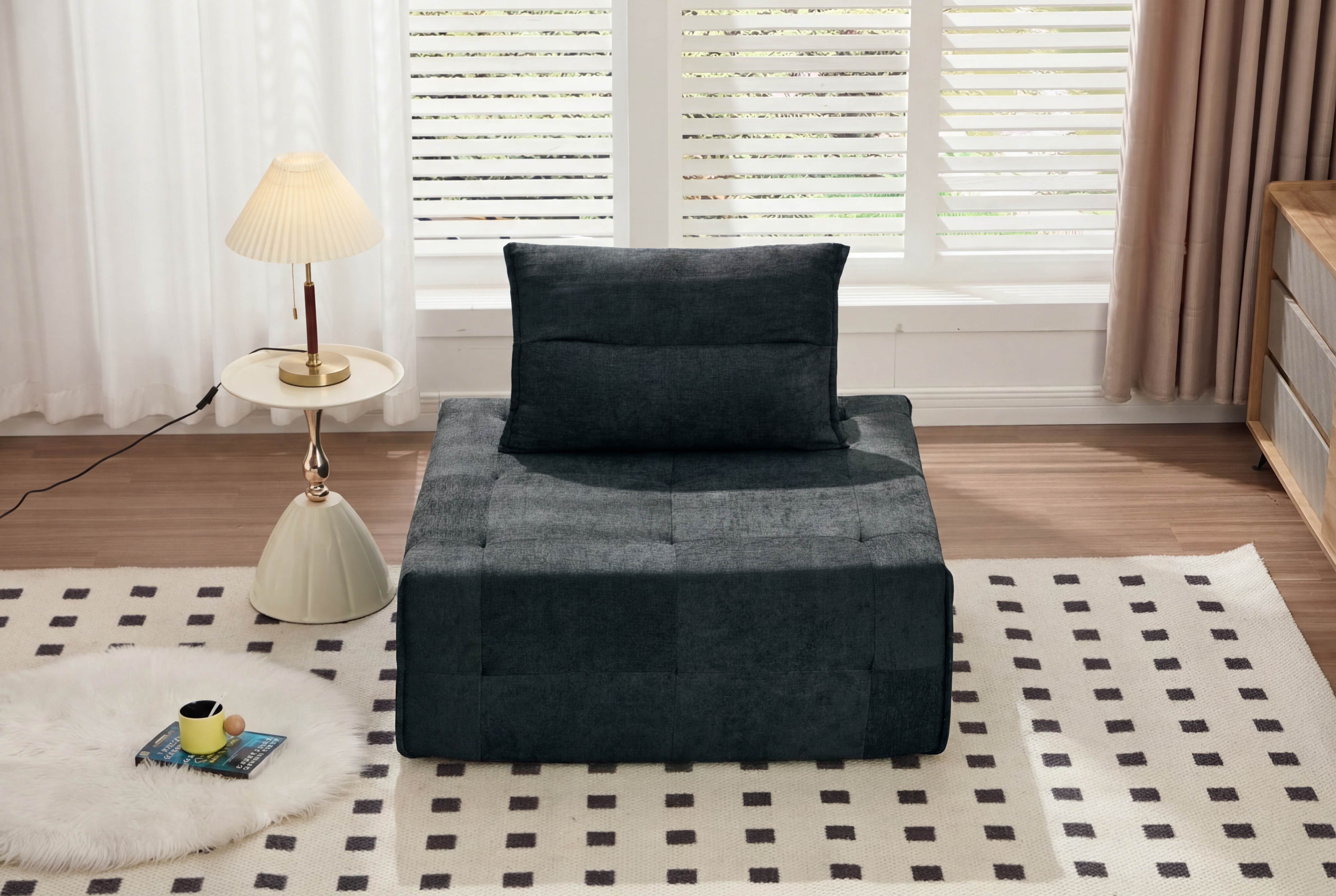 Sofá seccional modular de asiento profundo con respaldo ajustable, 1 pieza, negro