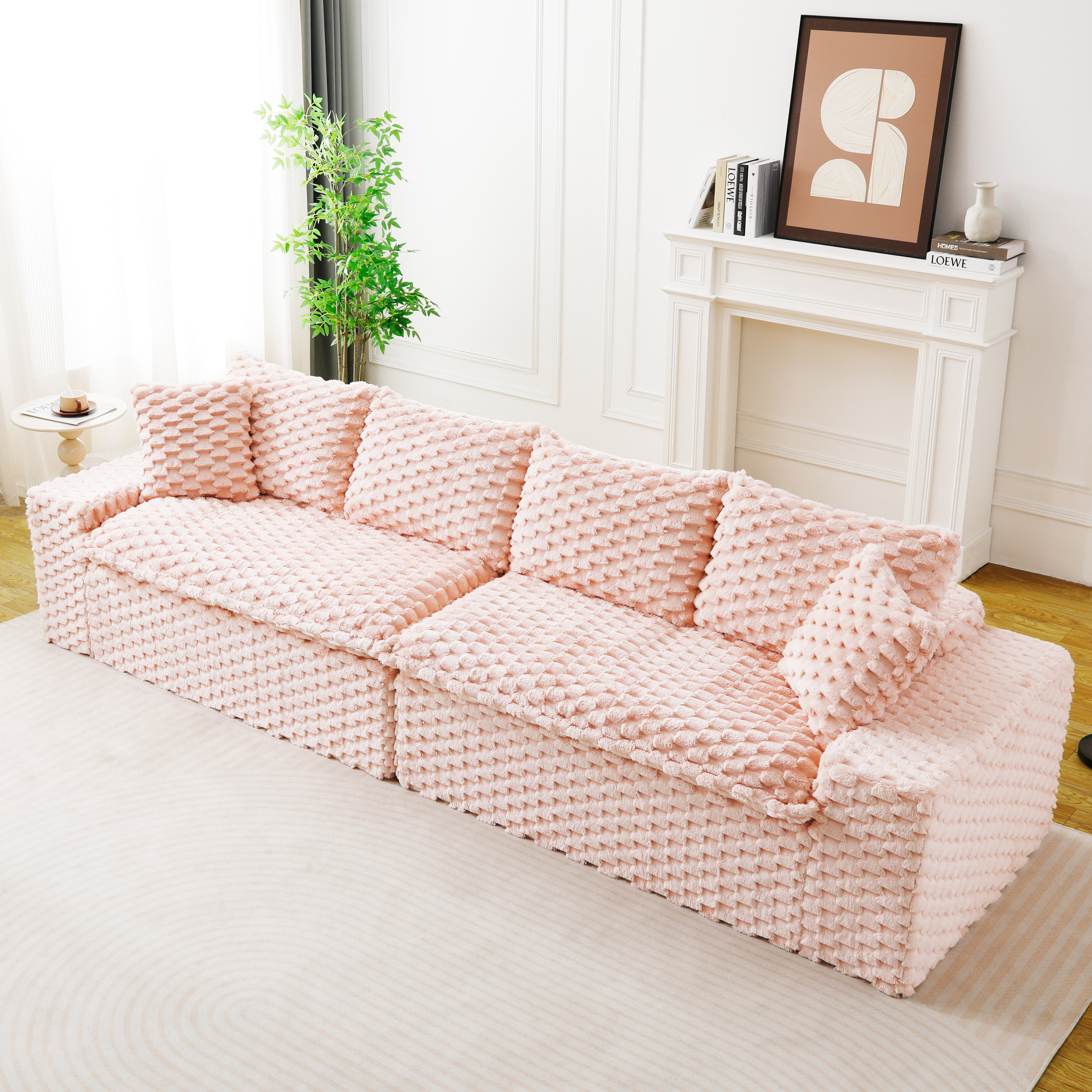 Luxury Pink  Turtle Velvet Multifunctional Sofa - Arrangeable In Single Row, Side-by-Side Or Facing Each Other, Stylish Living Room Furniture For Cozy Home Decor