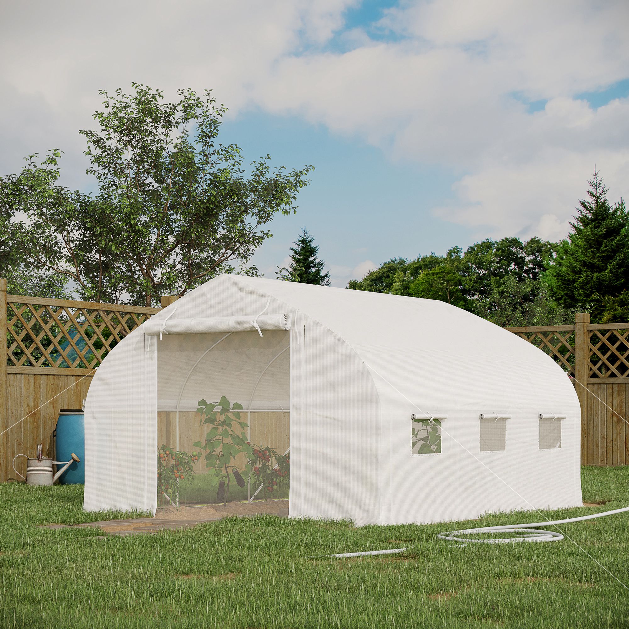 11.5 x 10 x 6.5 Walk-in Tunnel Greenhouse, Green House with Zippered Mesh Door, 7 Mesh Windows & Roll-up Sidewalls, Upgraded Gardening Plant Hot House with Galvanized Steel Hoops, White