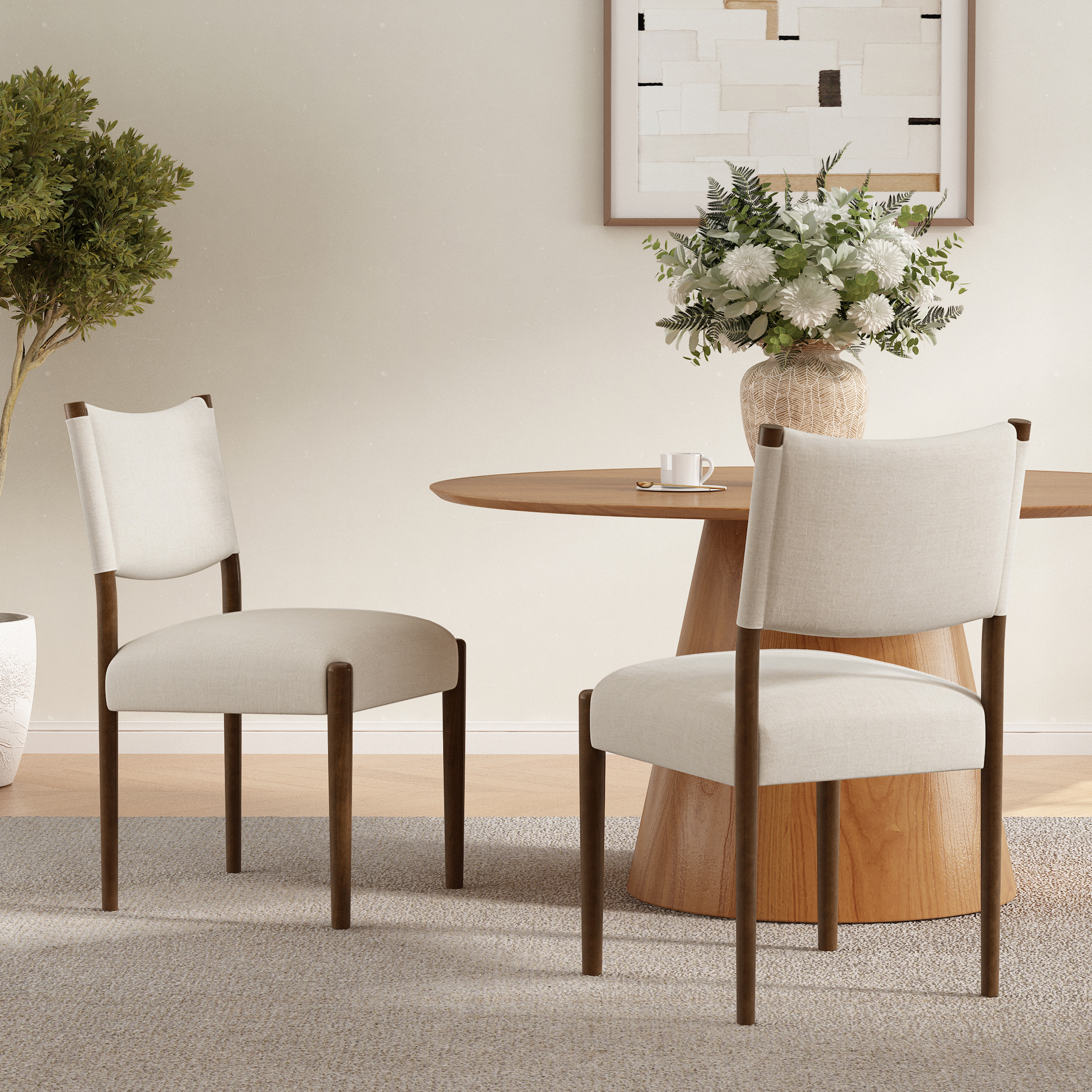 Modern Dining Chair,Kitchen Chair With Thick Seat Cushion And Solid Wood Legs, Dining Chairs For Home Bar Restaurant And Dining Room,Set Of 2,Walnut