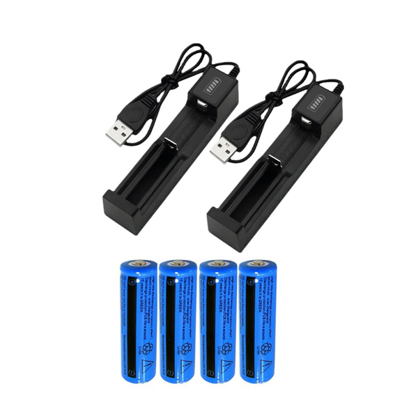 4 baterías recargables 18650 de 3000mAh más 2 cargadores USB para linternas y faros