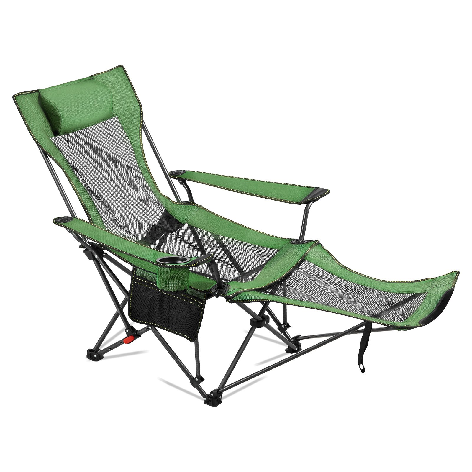 Silla reclinable de camping plegable, 4 posiciones, malla, soporta 220 libras, verde