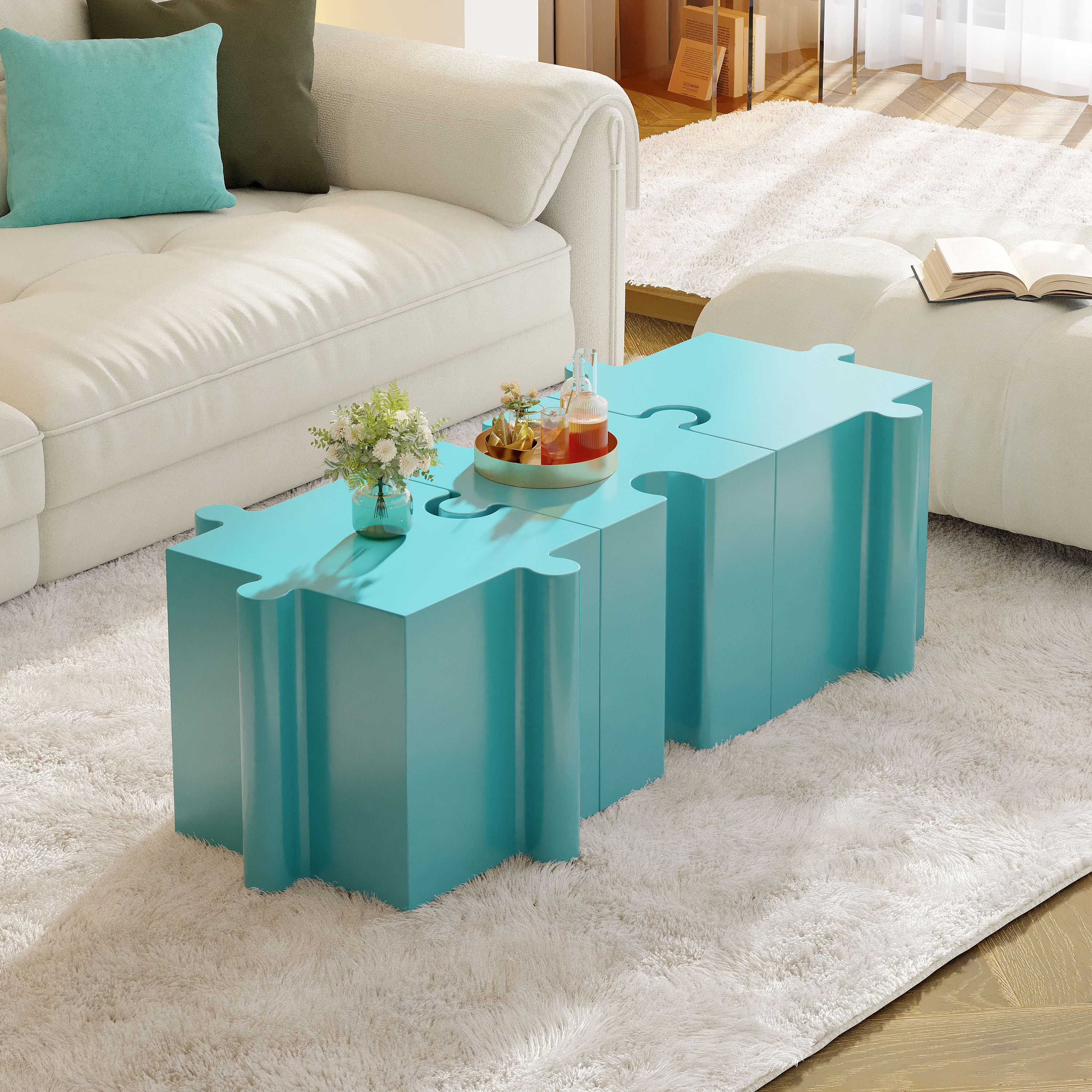 Set de mesas auxiliares de 3 piezas, MGO modular, 200 libras de capacidad, azul claro