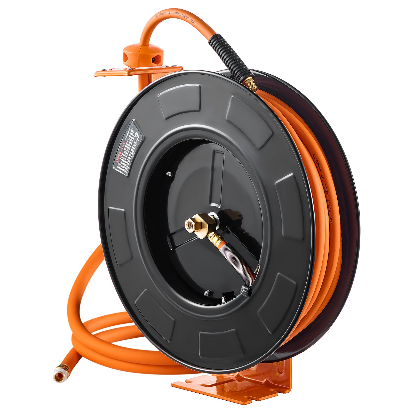 Carrete de manguera de aire retráctil, 3/8" x 100 pies, goma, 300 PSI.