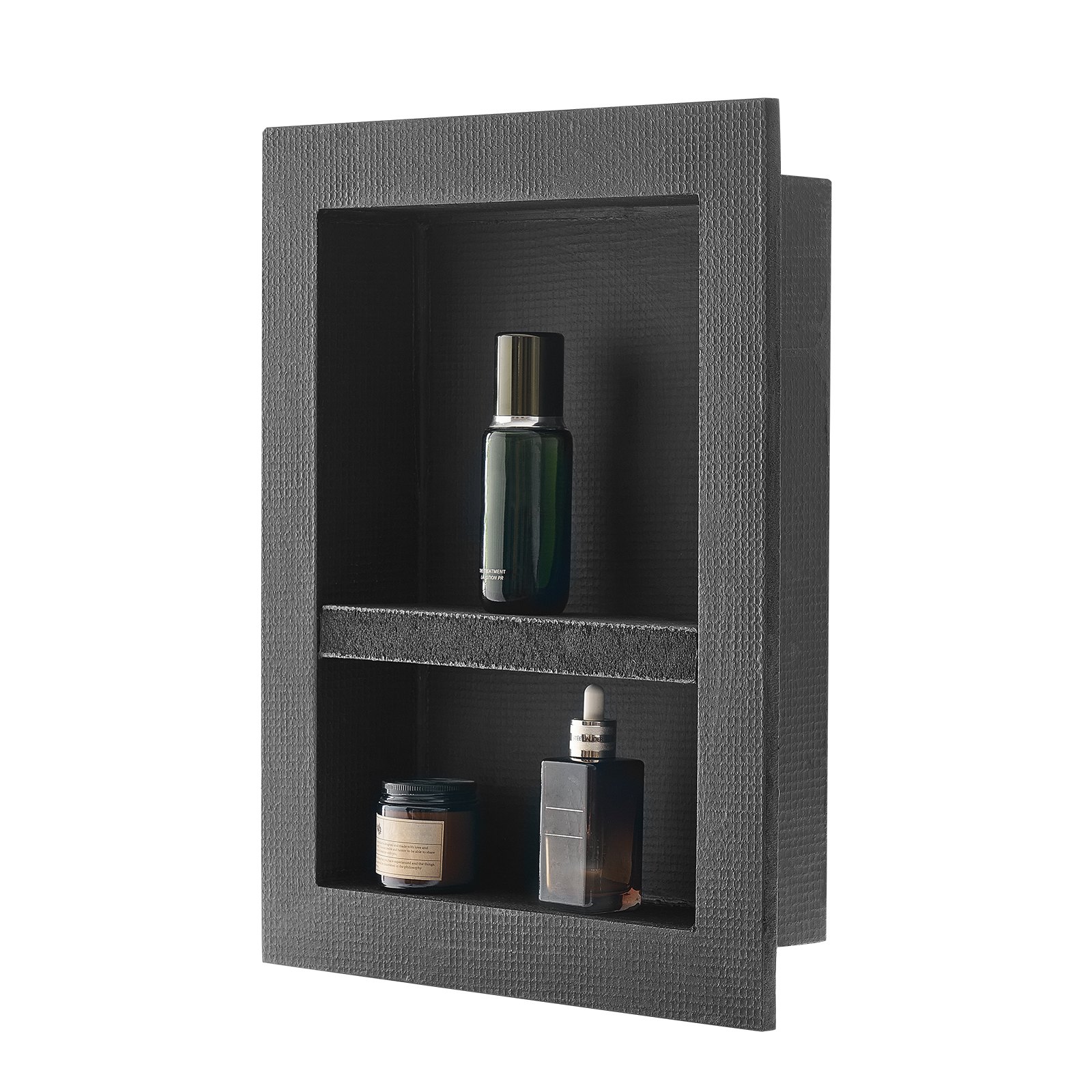 Shower Niche, 16 X 20 X 4 Inch Recessed Wall Niche With Movable Divider Shelf, Modern Soap & Shampoo Storage Organizer, Square Corners, Sealed Waterproof Design, Black For Bathroom Shower