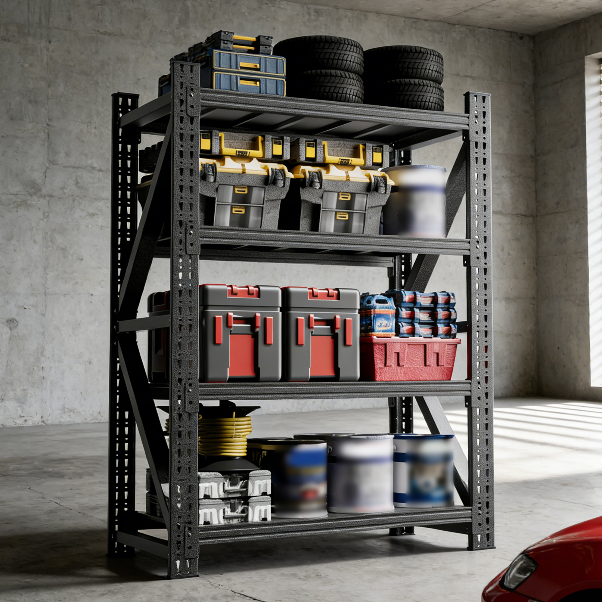 Heavy Duty Metal Adjustable Garage Shelves, 69 H X 47 W Industrial Shelving Unit 4000LBS Capacity Steel Storage Rack For Warehouse, Black