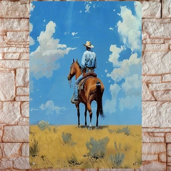 CIFbuy 1pc Western Cowboy Metal Wall Decor, 12x8 Inch 2D Flat Iron Sign, Rustic Farmhouse Desert Horizon Art Poster For Home Bedroom Li TikTok, TikTok, Self-pickup Logiopics