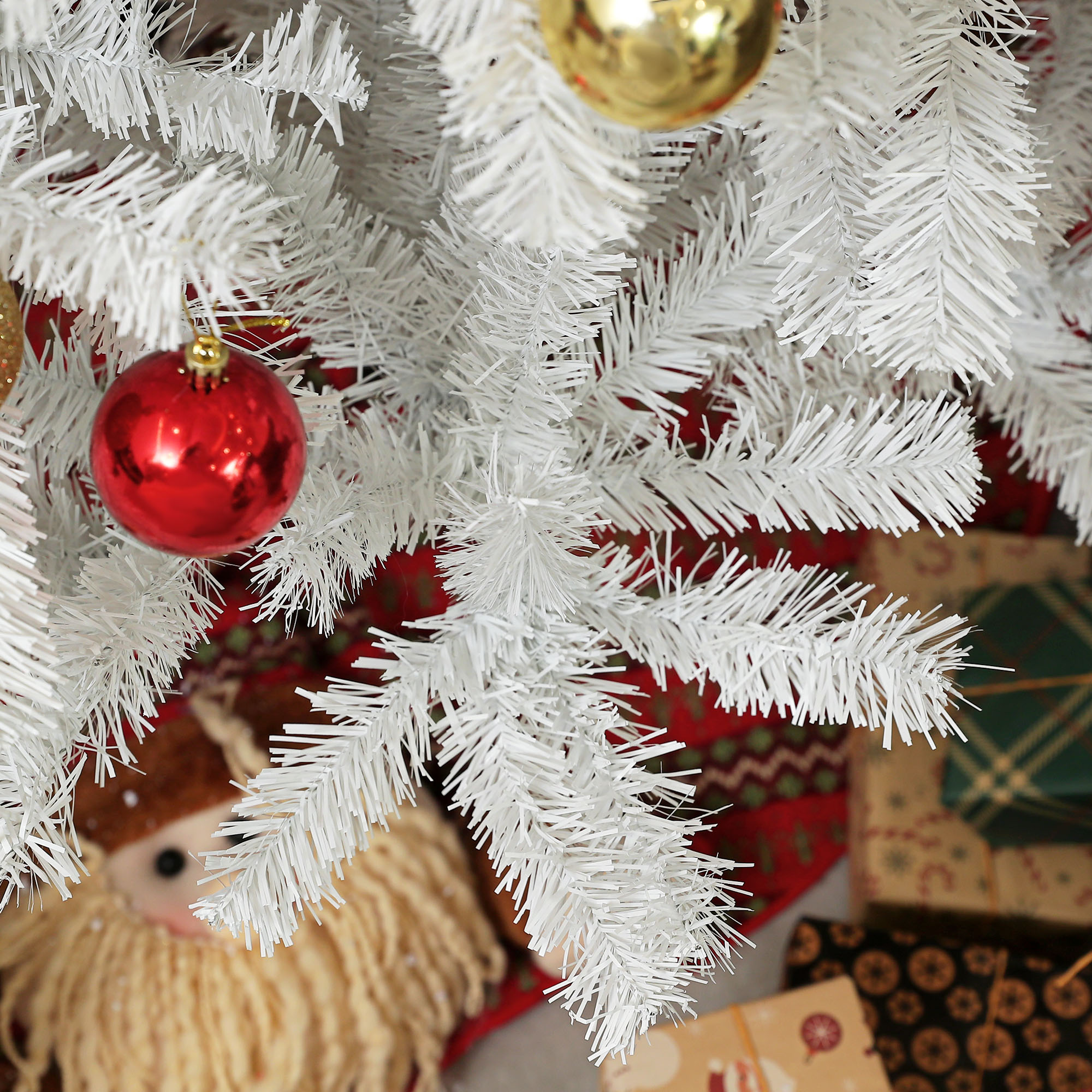 HOMCOM Árbol de Navidad artificial de 9 pies, blanco, sin luces, con base de acero