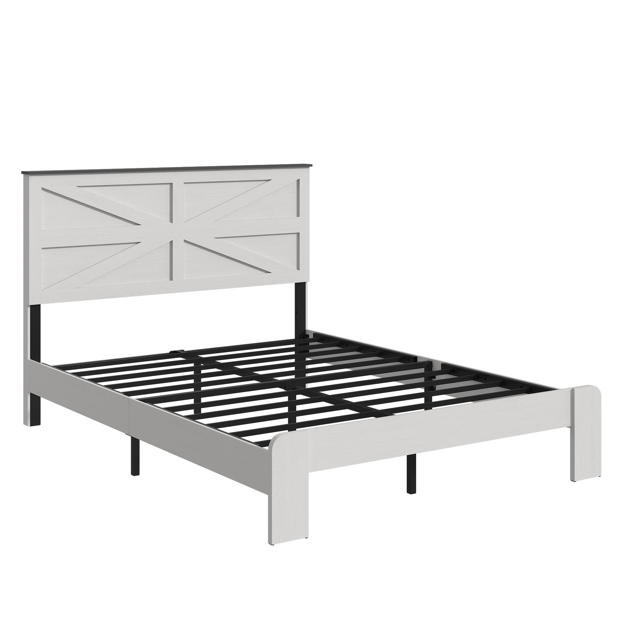 Cama de plataforma de madera con cabecero y almacenamiento bajo la cama, blanca