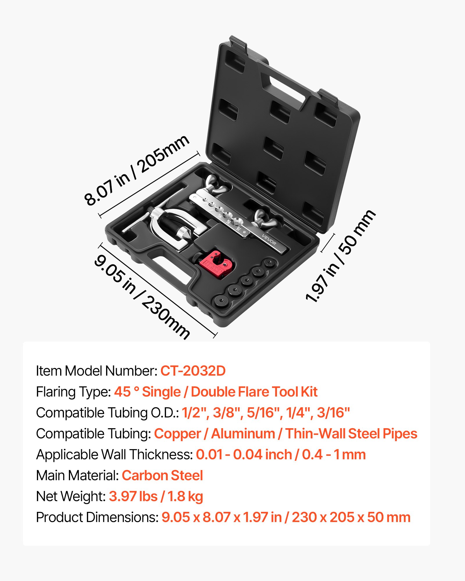 3/16" Brake Line Repair Kit, 45° Double & Single Brake Line Flaring Tool Kit, 25FT Copper Coated Brake Line (with 16 Fittings & 4 Unions) - Tube Cutter, 5 Adapters And Toolbox Included