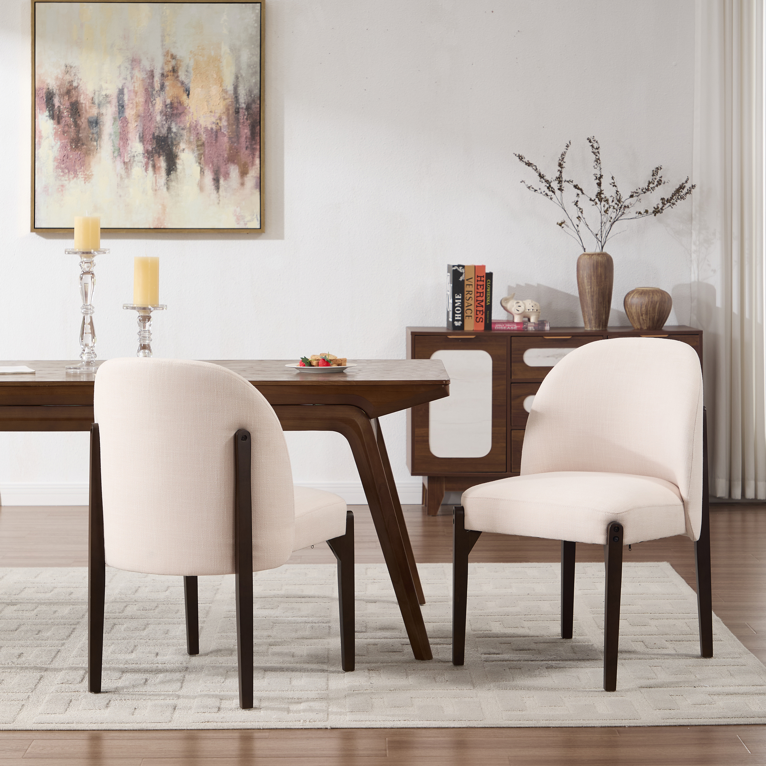 Sillas de comedor de madera, modernas, tapizadas en tela, estilo granja, juego de 2