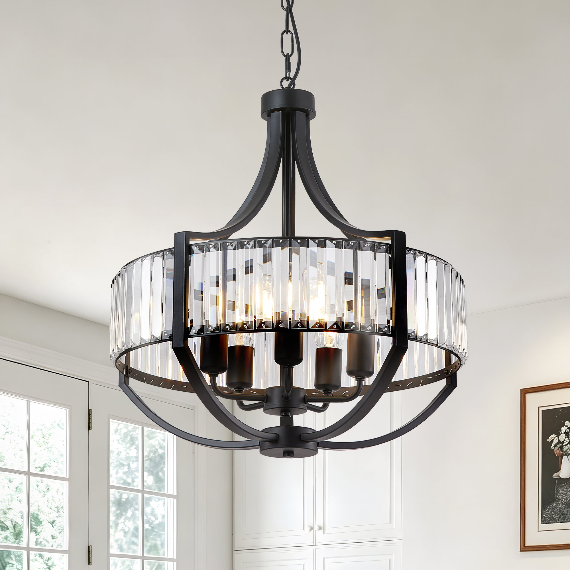 Lámpara de araña de cristal moderna de 20 pulgadas, 5 luces, negro antiguo