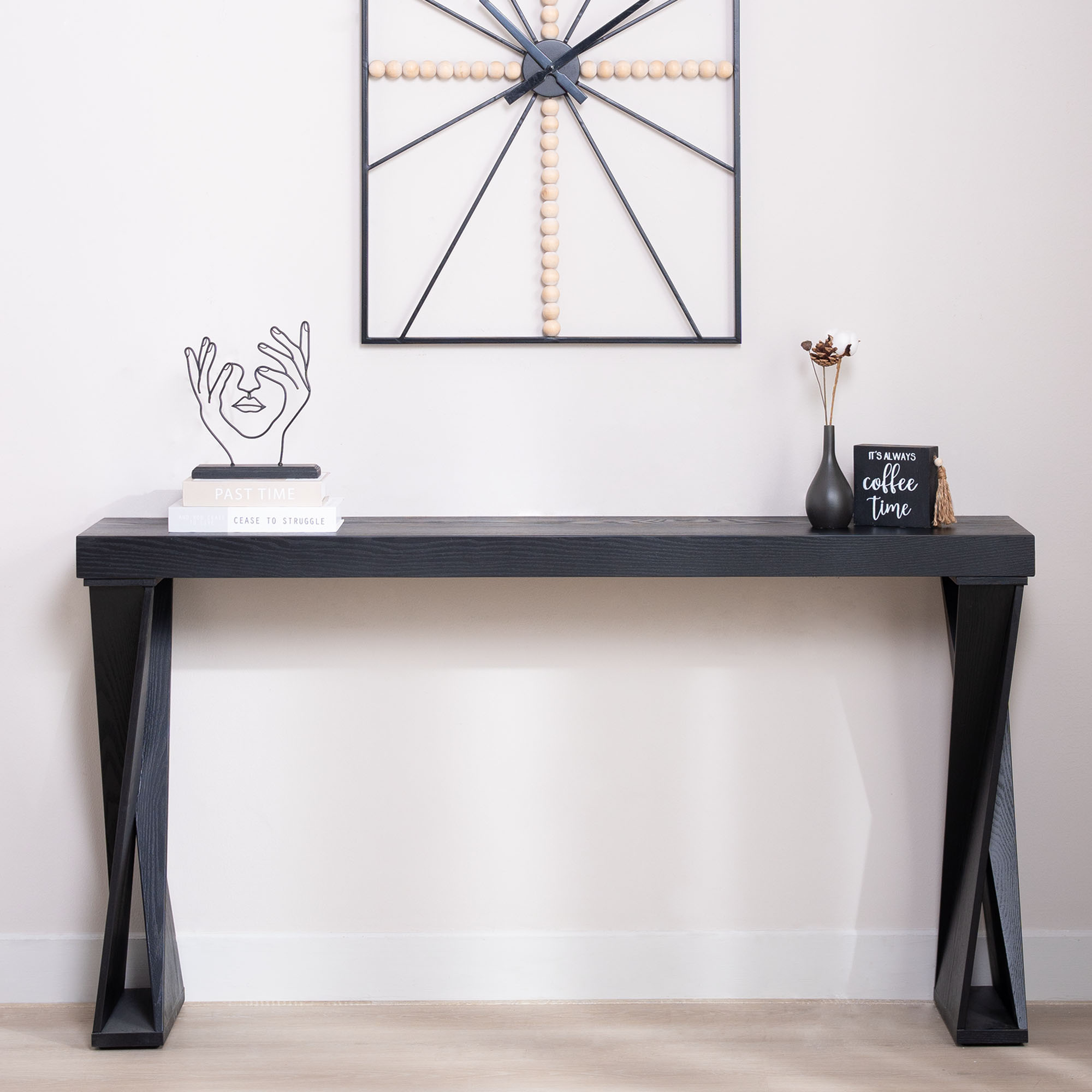 Modern Console Table   58.3  Narrow Entryway Table, Black Manufactured Wood Sofa Table With Crossed Legs For Hallway, Living Room, Or Office