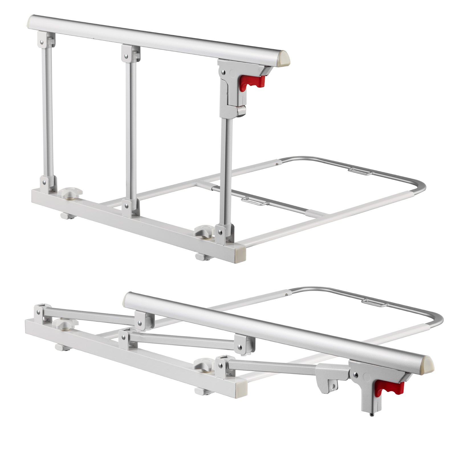 Foldable Bed Rail For Elderly, 28 In Bedside Assist Rail With Fixing Strap, Adjustable Height Pipe Bedside Cane, High-Strength Metal Senior Bed Bar, Hand Guard Grab Fits King, Queen, Full, Twin
