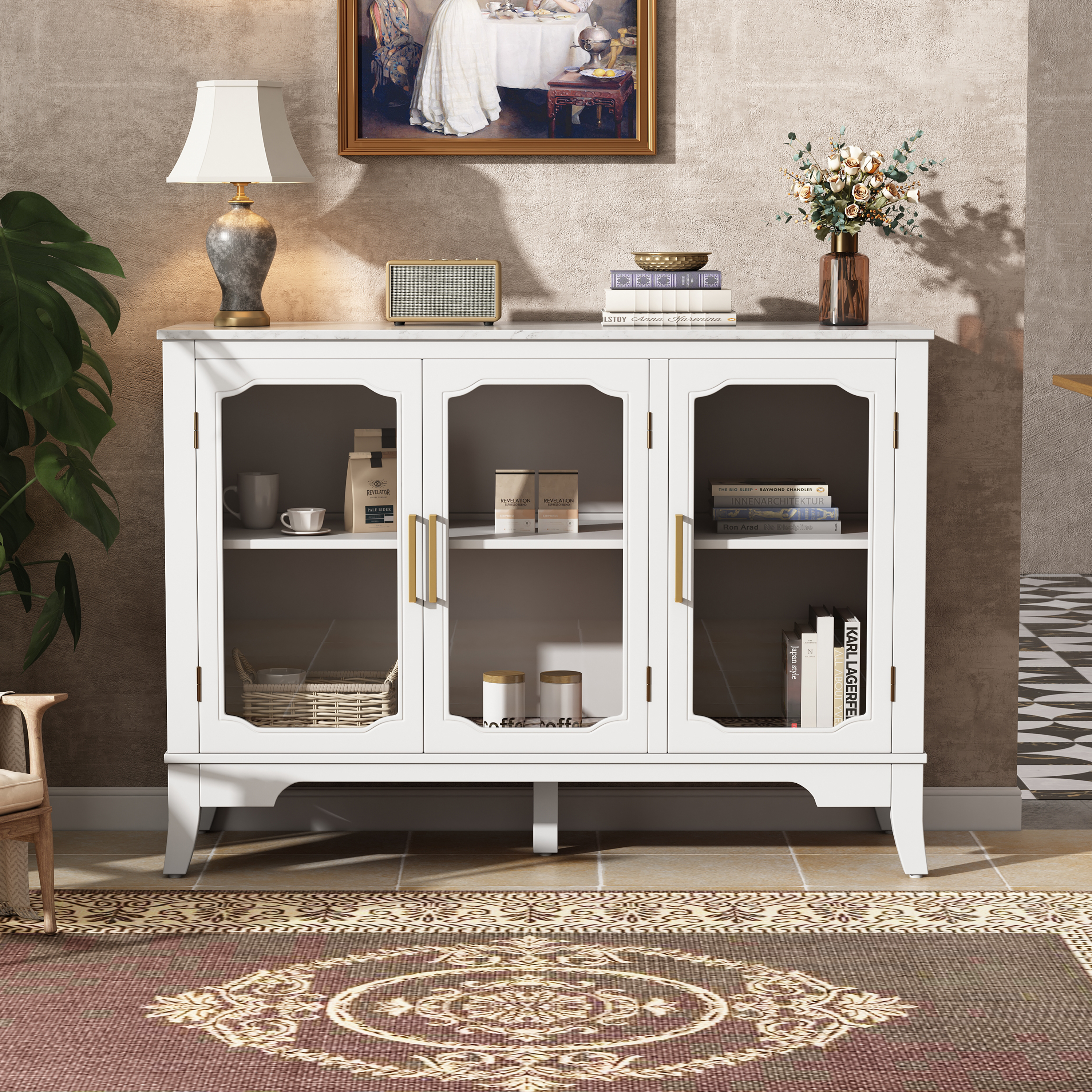 Gabinete de almacenamiento blanco con 3 puertas y gran espacio