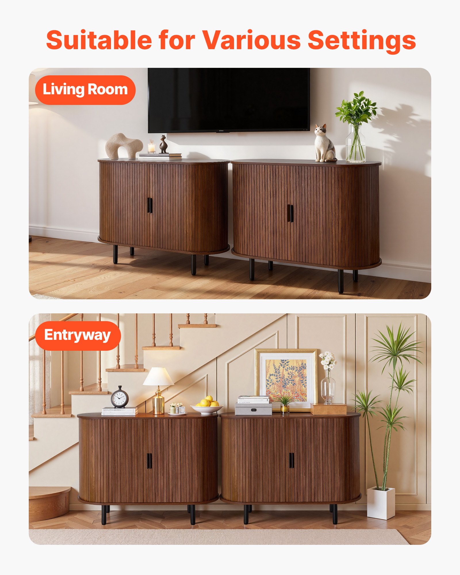 Coffee Bar Cabinet, Mid Century Fluted Coffee Bar Table, Buffet Stand Cabinet With 2 Sliding Doors, Sideboard Buffet Station For Living Room, Entryway, Kitchen, 39.3 X 15.7 X 29.5 In, Walnut
