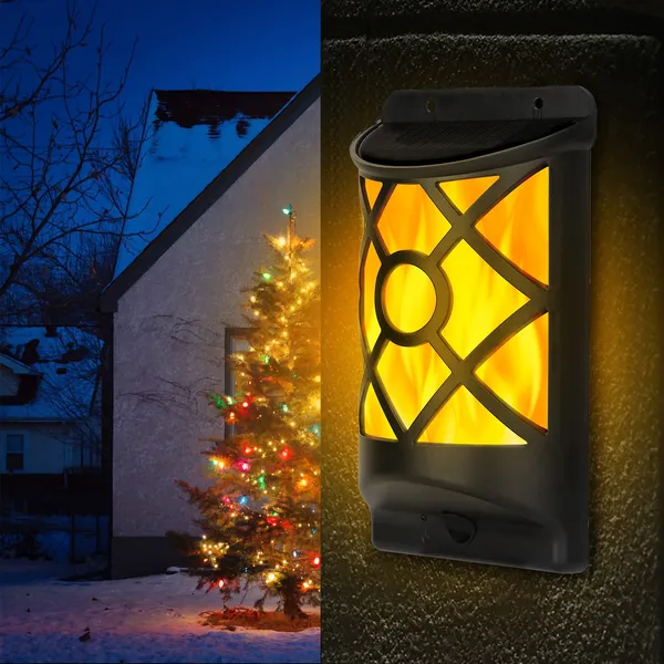 Lámpara Solar de Llama para Exterior 96 LED Impermeable con Sensor Auto On/Off