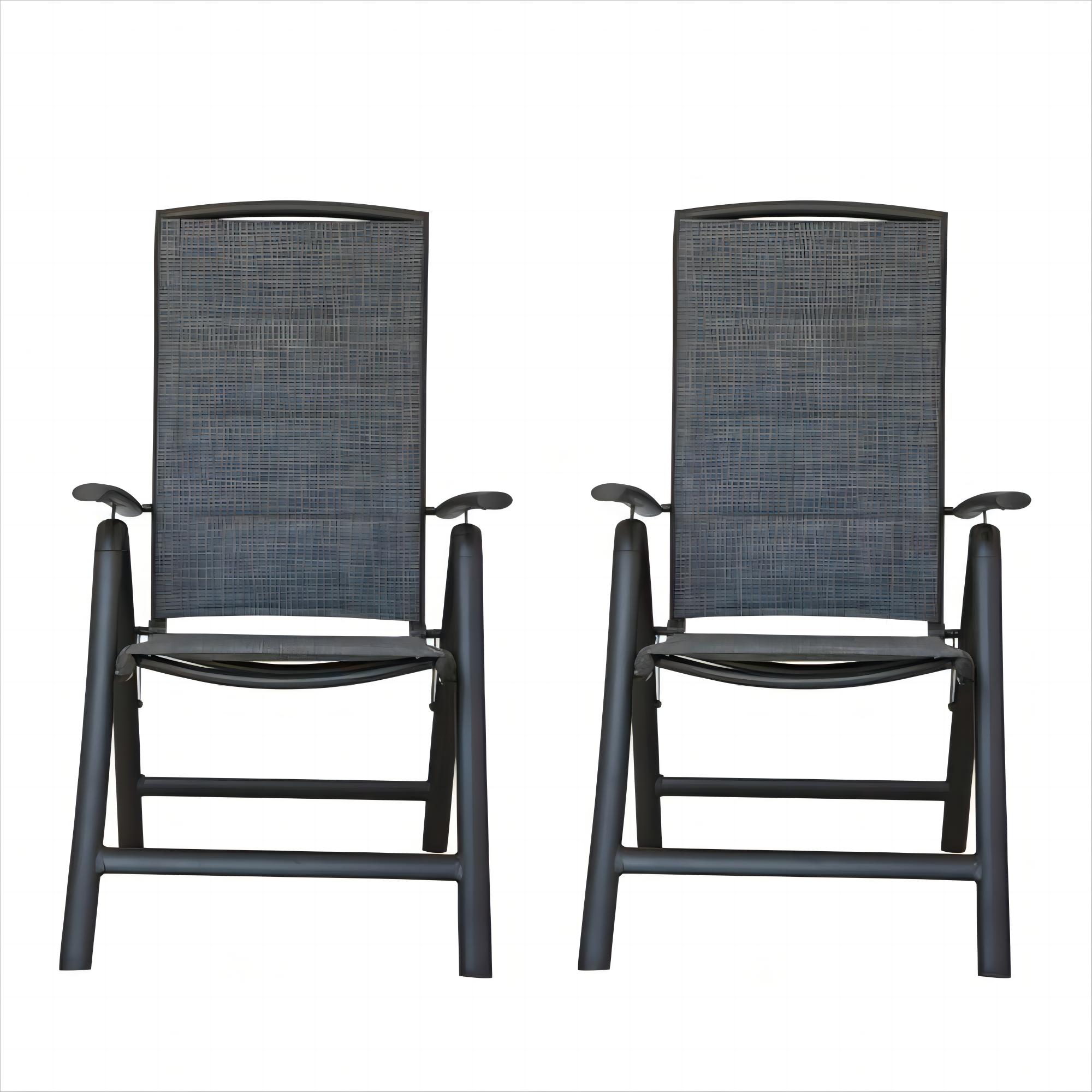 Folding Patio Chairs Set Of 2, Aluminium Frame Reclining Sling Lawn Chairs With Adjustable High Backrest, Patio Dining Chairs For Outdoor, Camping,Porch  Double-Layered Textilene Fabric, 2 Chairs