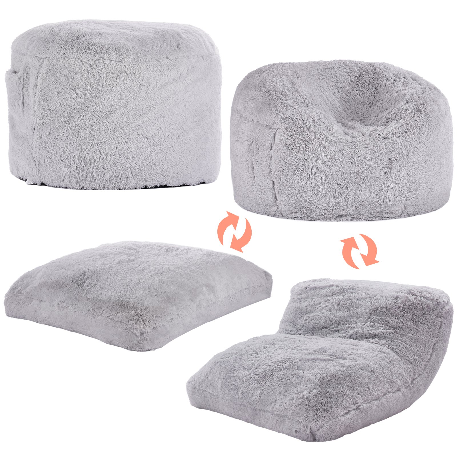 Sillón Cama Puf Convertible Queen Size con Funda Lavable, Relleno de Espuma, Gris.