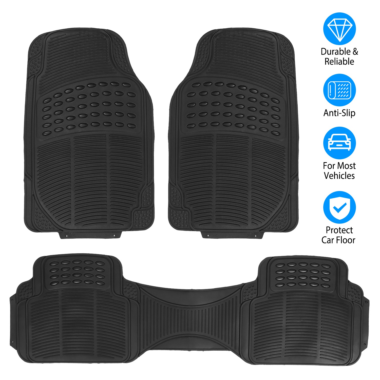 Set Of 3Pcs Automotive Floor Mats Set Front Rear PVC Rubber Floor Mats Heavy Duty Drive Vehicle Car Mats With Trimmable Design Fit Most Cars SUVs Trucks