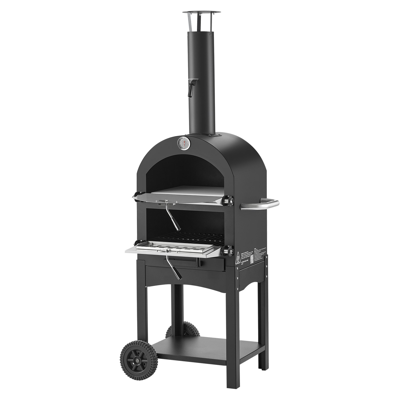 Outdoor Pizza Oven, 12" Pellet Fire Ovens, 2-Layer Pizza Oven Wood Fired, Wood Burning Outdoor Pizza-Oven With 2 Removable Wheels, 1000℉ Max Temperature Fired Pizza-Maker Ovens For Barbecue