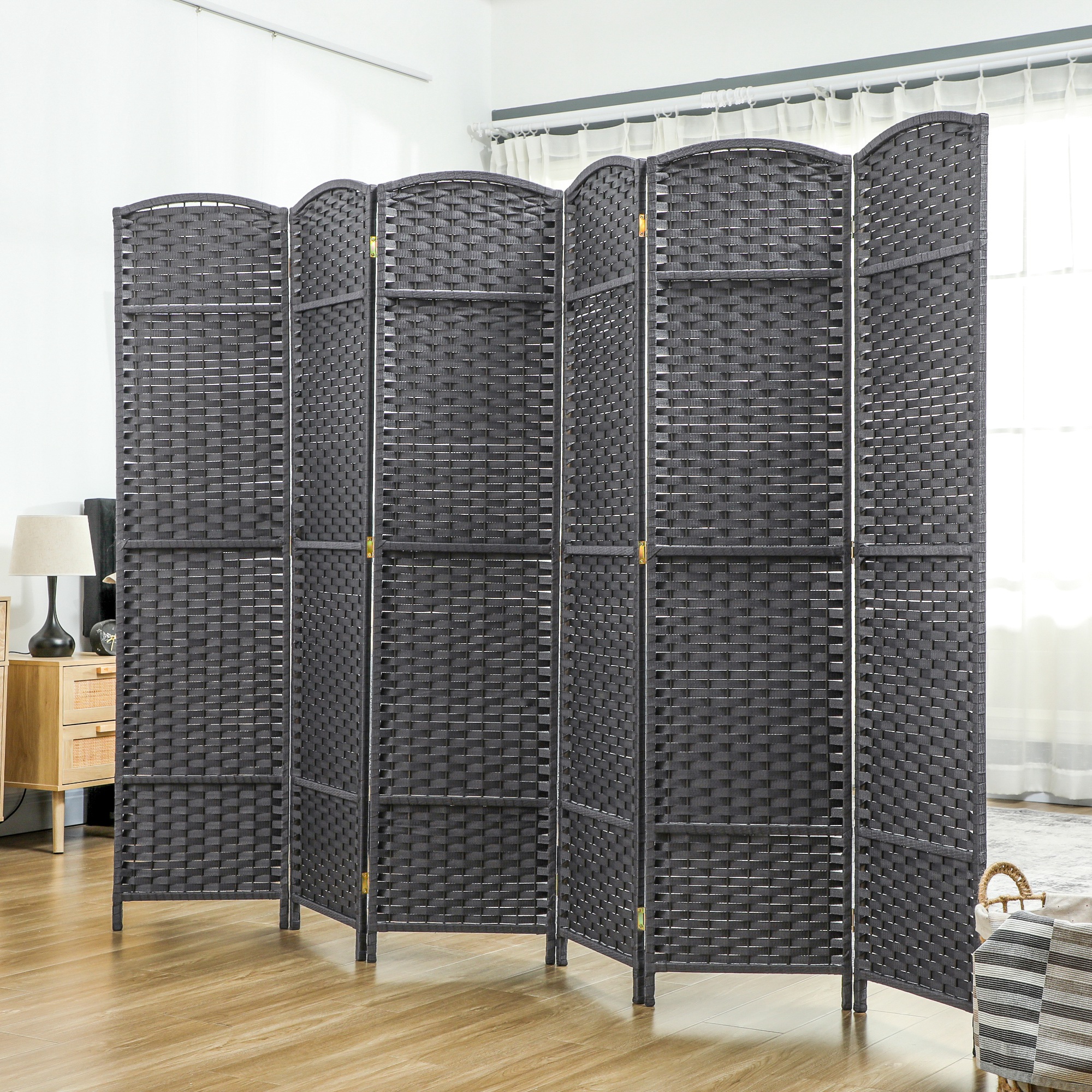 Divisor de ambientes plegable de 6 paneles, 5.6 pies de alto, gris carbón