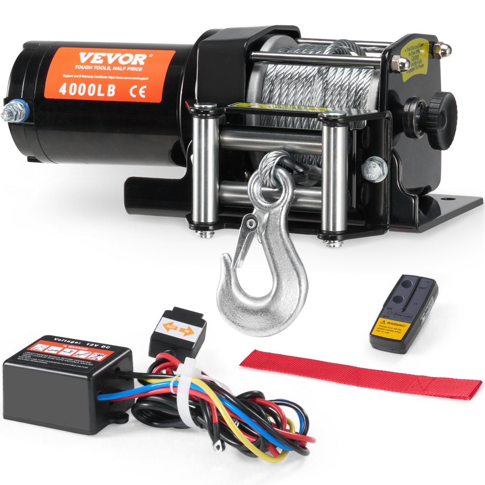 Cabrestante eléctrico para ATV UTV, 4000 libras, cable de acero, impermeable IP55