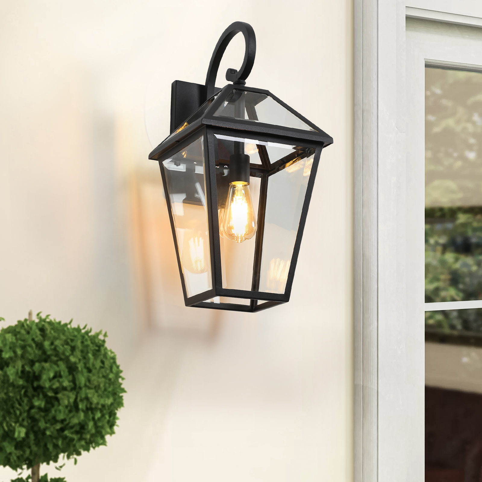 Lámpara de pared exterior tipo farol, 21 pulgadas de alto, metal negro