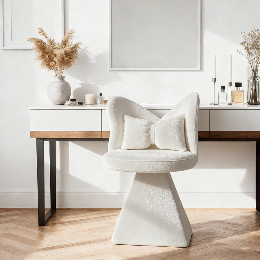 Silla de tocador giratoria con respaldo de mariposa, para dormitorio y sala, blanca