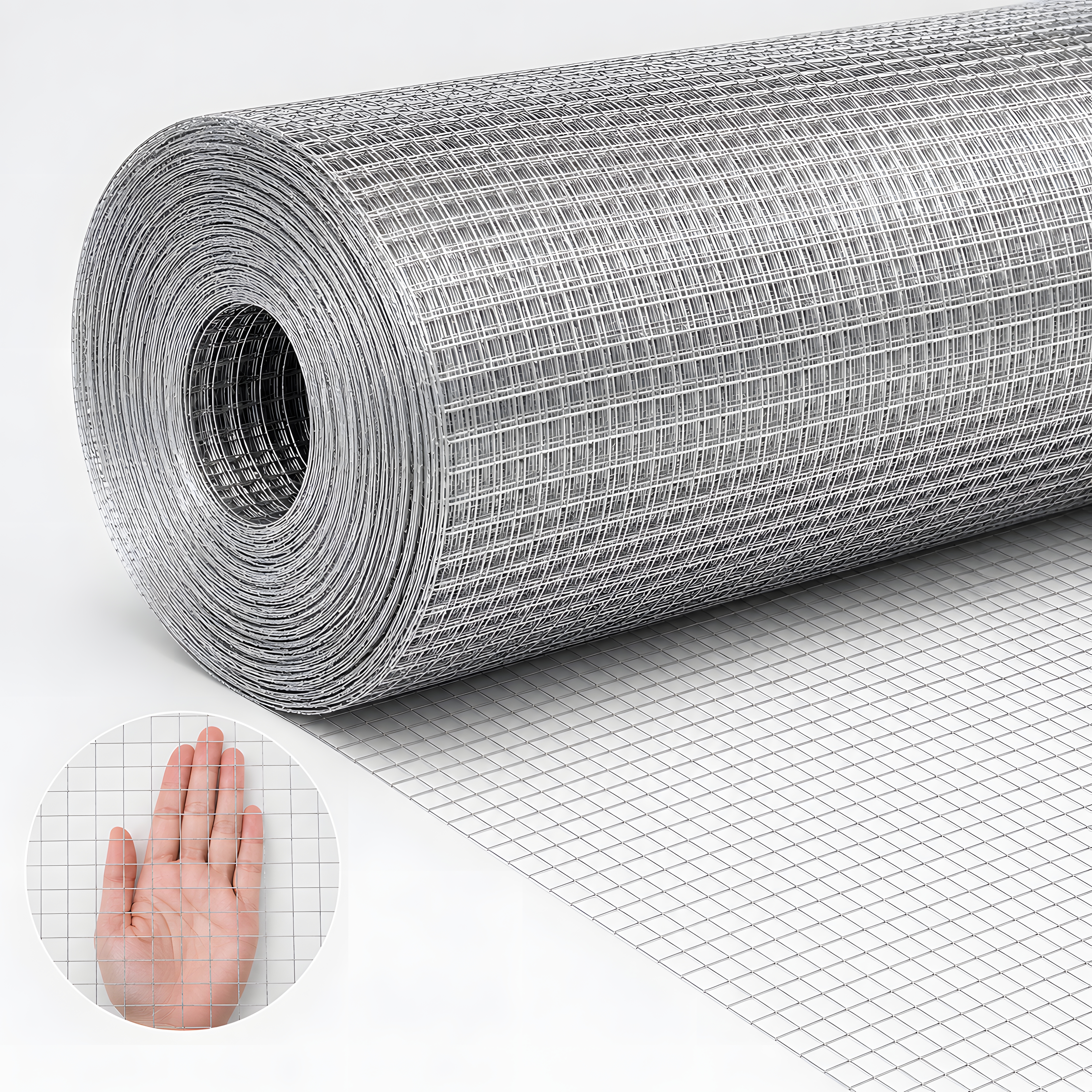24in X 50ft Silver Metal Mesh, 1- 2-inch Welded Chicken Wire Roll, Garden Plant Fencing, Suitable For Chicken Coops And Home Renovation