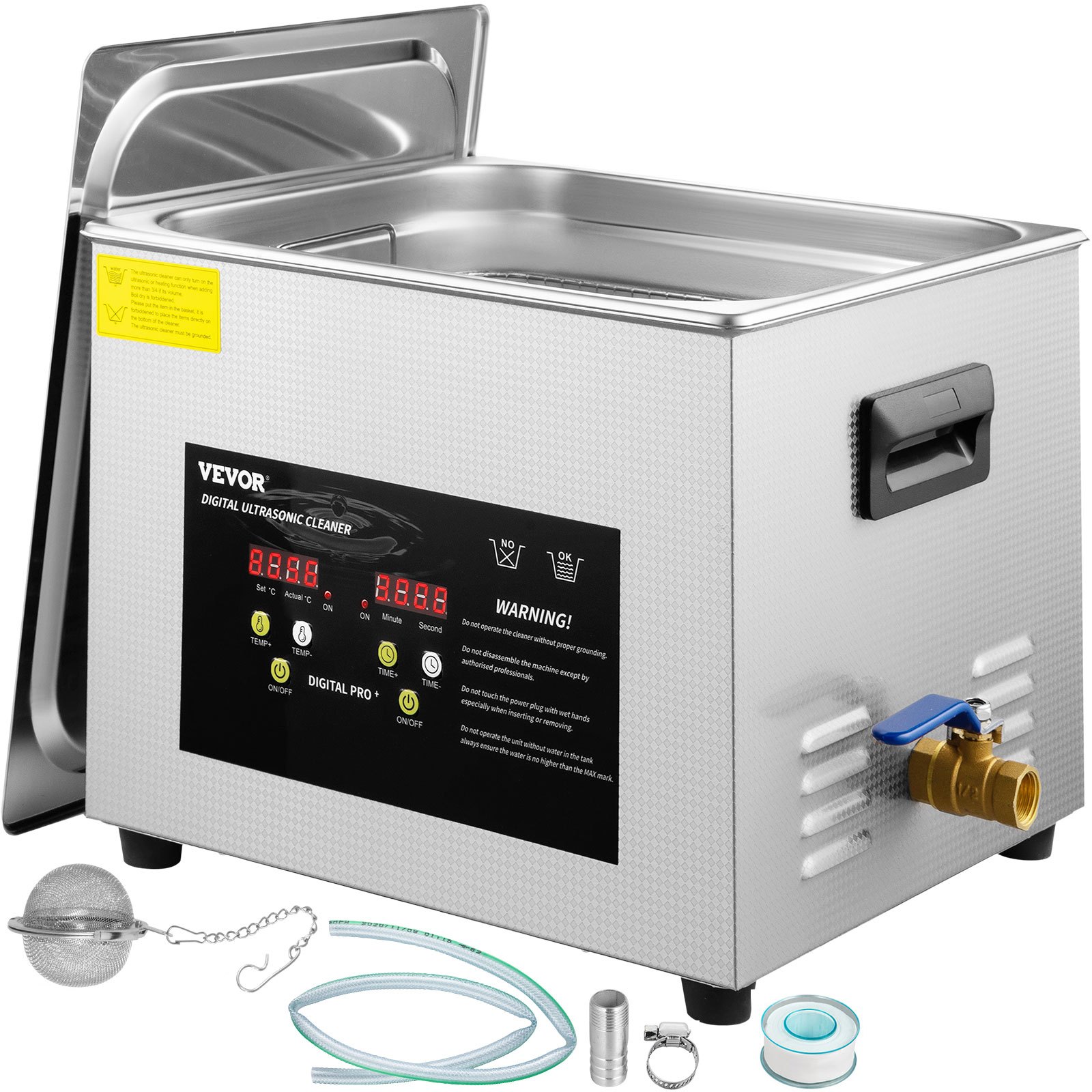 Limpiador ultrasónico mejorado de 15 L, calentador 600W, ultrasónico 360W, digital