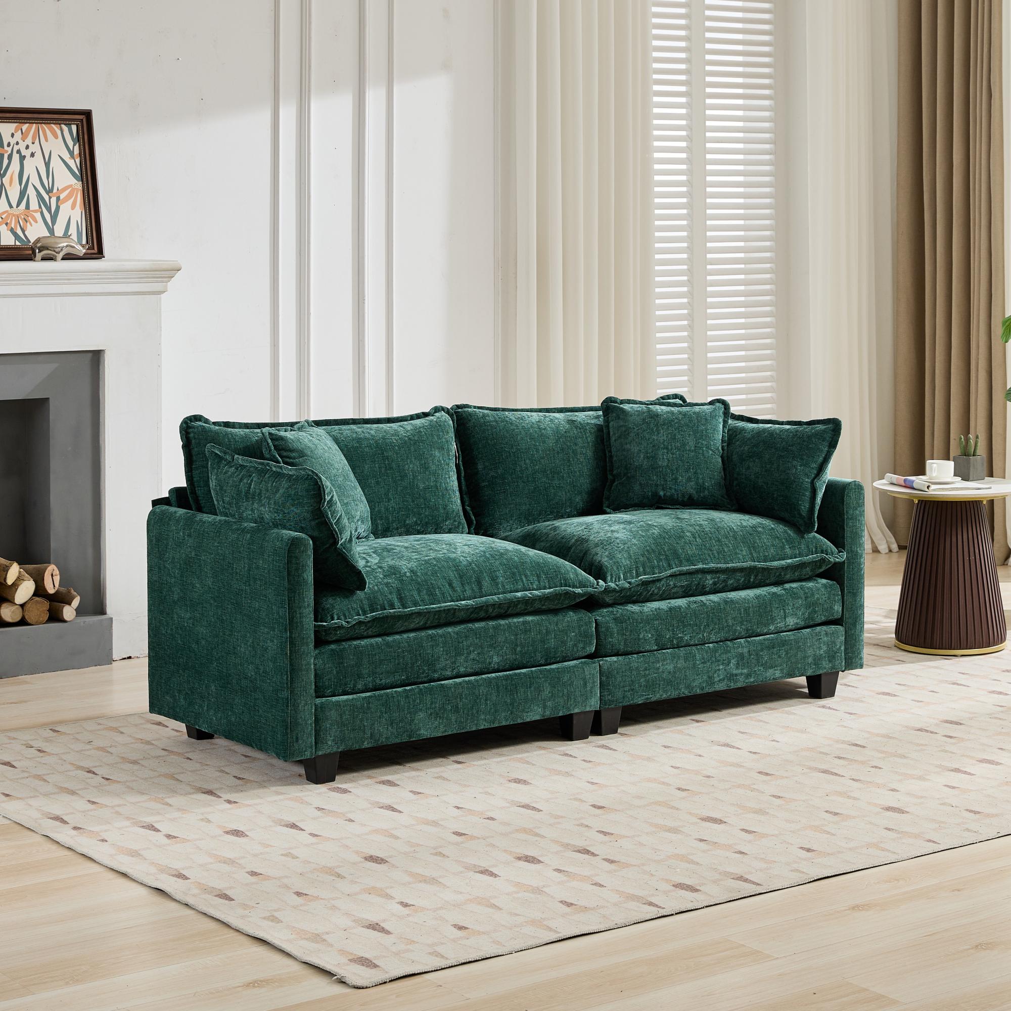 Sofá seccional moderno Cloud, tapizado en chenilla transpirable, cojín doble, verde SW5012GN.