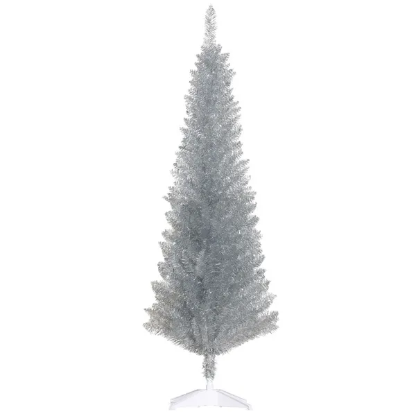 5' Artificial Pencil Christmas Tree, Slim Xmas Tree With 294 Realistic Branch Tips And Plastic Stand, Silver--Self-pick Up Is Not Supported.
