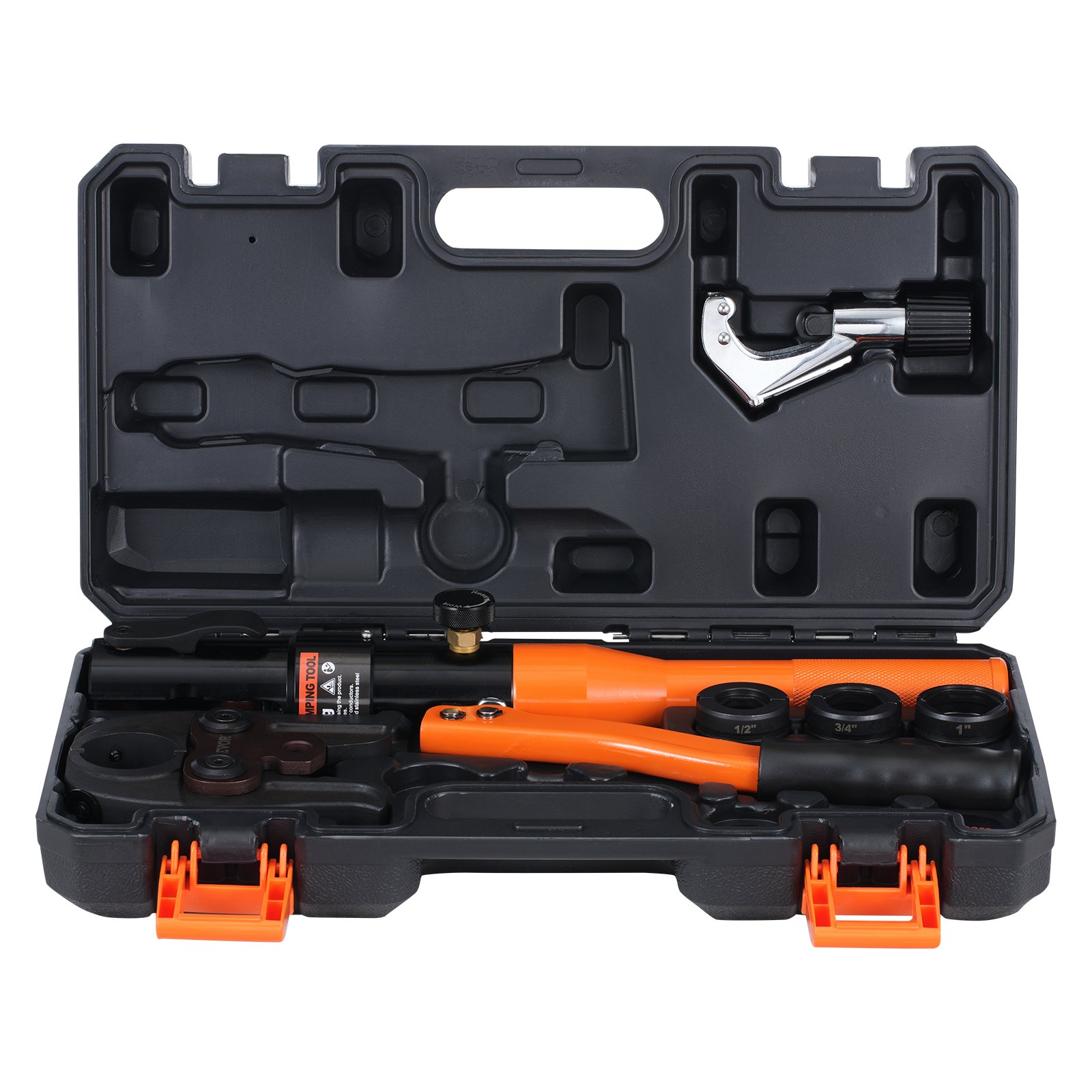 Copper Pipe Crimping Tool, Hydraulic Driven Press Tool With 1/2", 3/4", 1" Jaws, Copper Tube Fittings Pipe Crimpers For Narrow Spaces And Tee Fittings