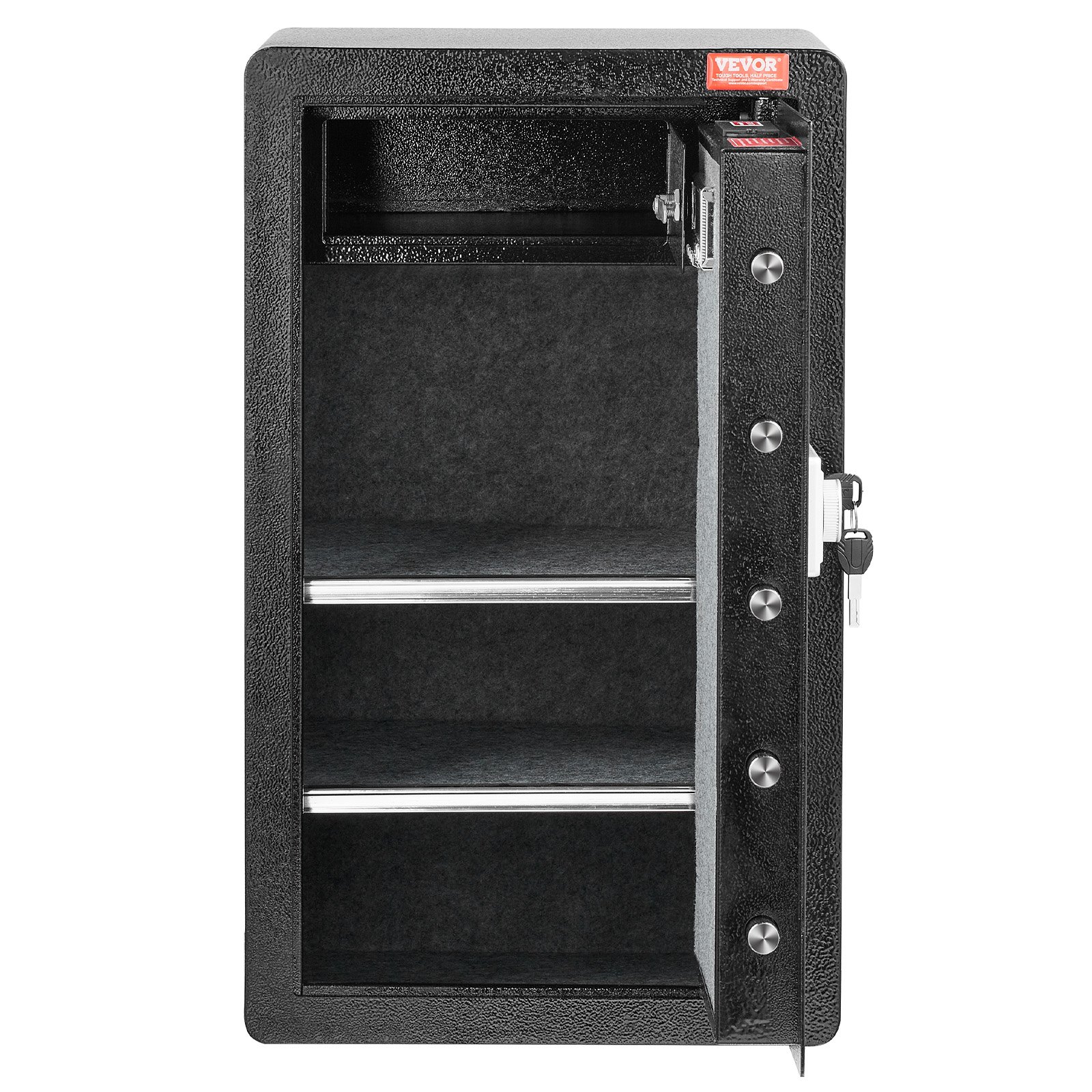 Single Door 4.0 Cu.ft Safe Box With Key Lock & Password, Safe Lock Box With Fireproof Bag, Key Rack, LED Light, 2 Shelves, And 1 Cabinet For Money, Documents, Jewelry, And Valuables, Black