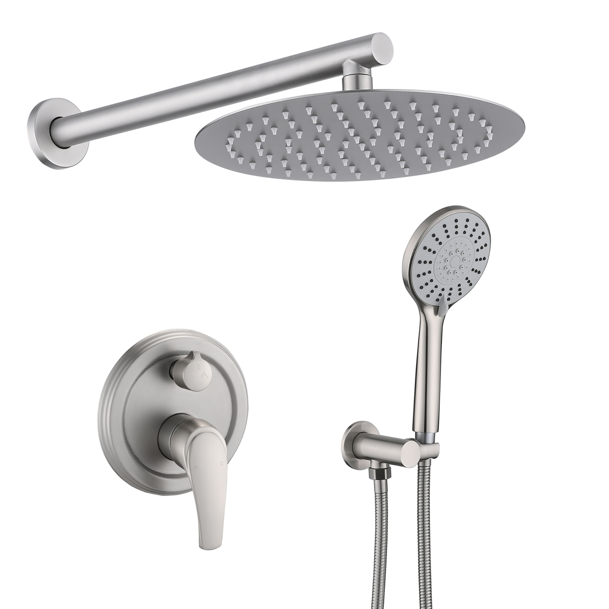 10 Inches Wall Mounted Shower With High Pressure Rain Shower Head And 5-Function Handheld Shower Head
