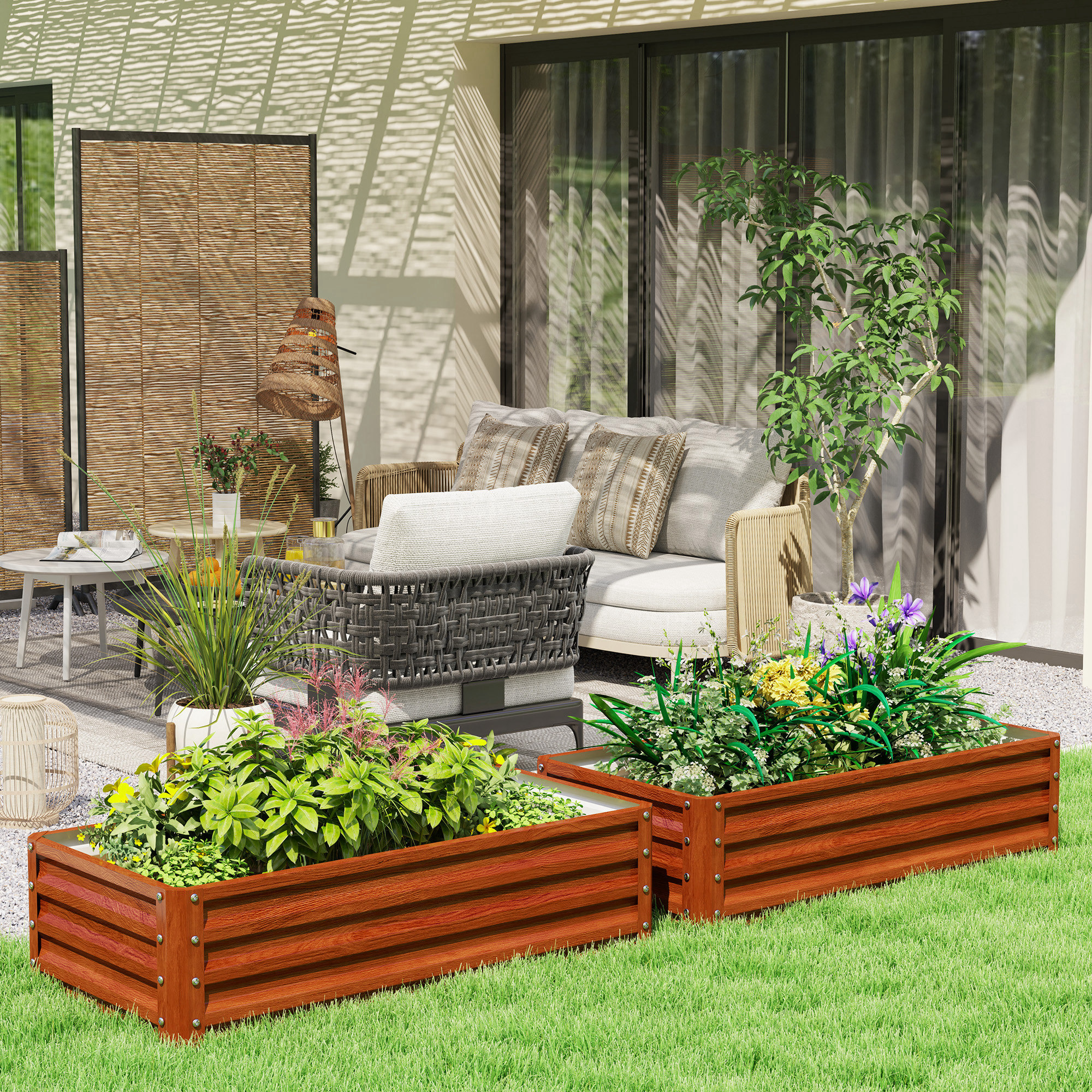 Cama de jardín elevada galvanizada, macetero metálico 4 x 2 x 1, marrón