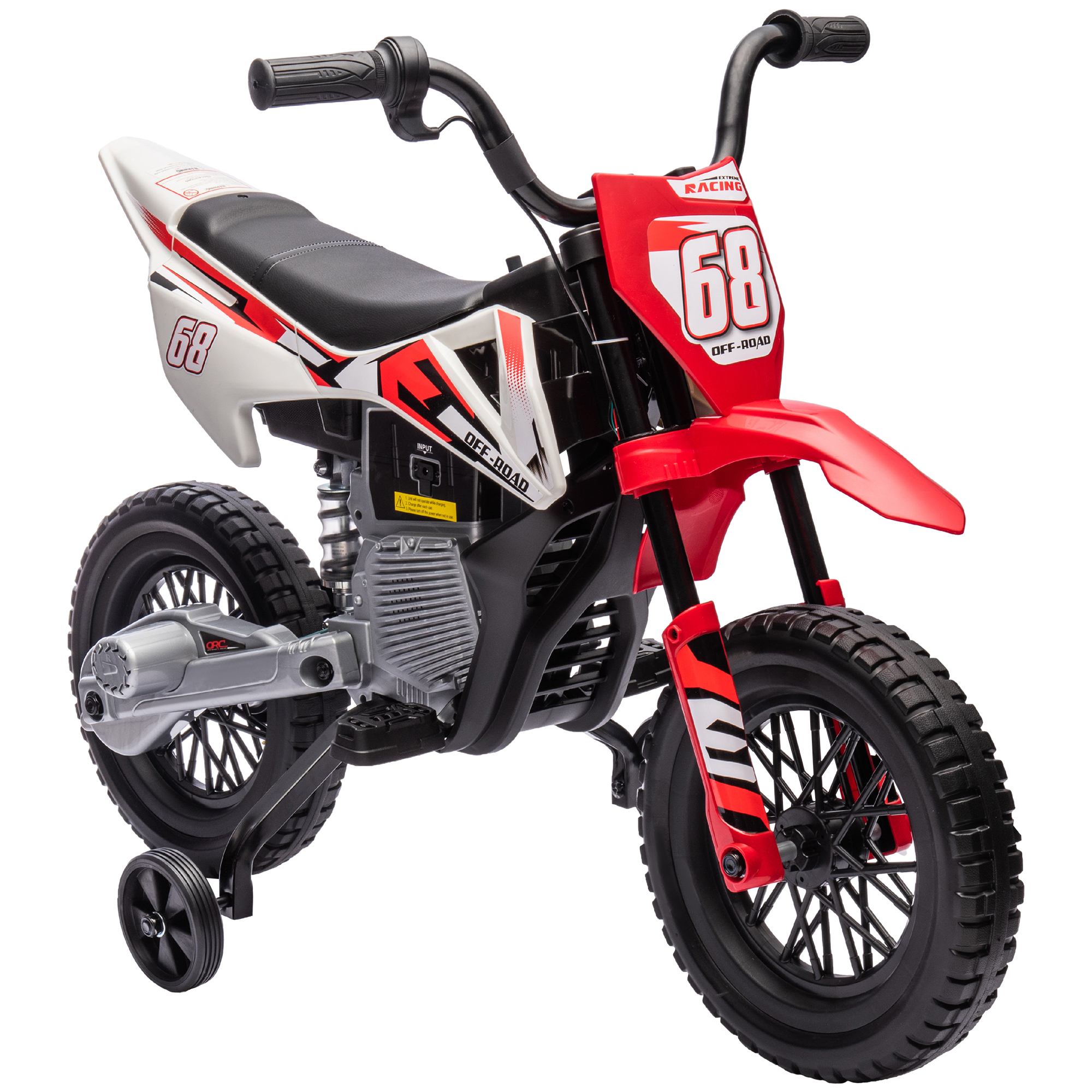 Moto de cross eléctrica Qaba 12V para niños 3-6 años, con ruedas de entrenamiento, roja.