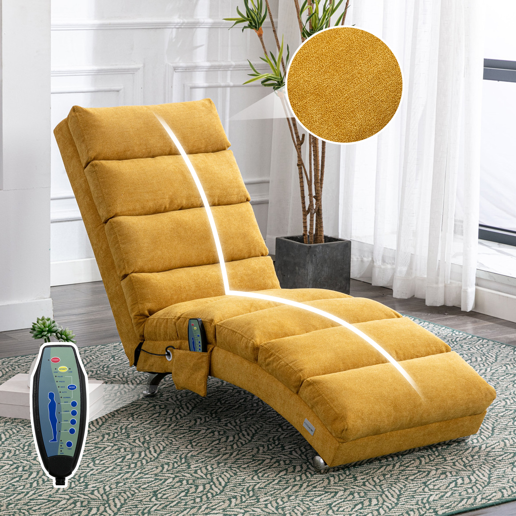 COOLMORE Chaise lounge de lujo tapizada con vibración, tela, respaldo fijo