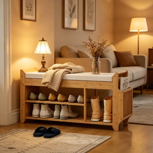 Shoe Bench 39.4 Inches X 11.8 Inches X 19.7 Inches For Hallway