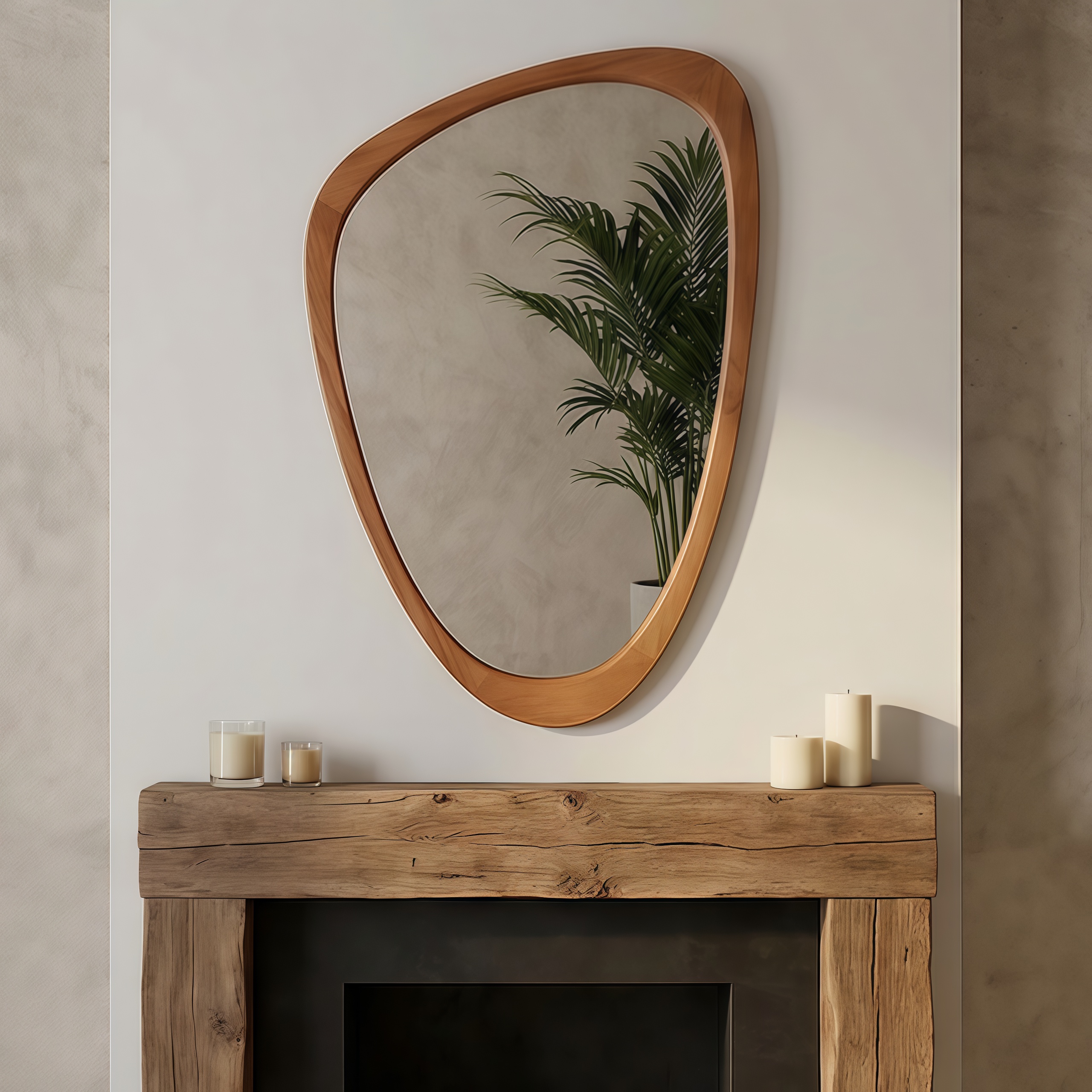 Espejo decorativo 24x36 con marco de madera maciza irregular, marrón amarillento