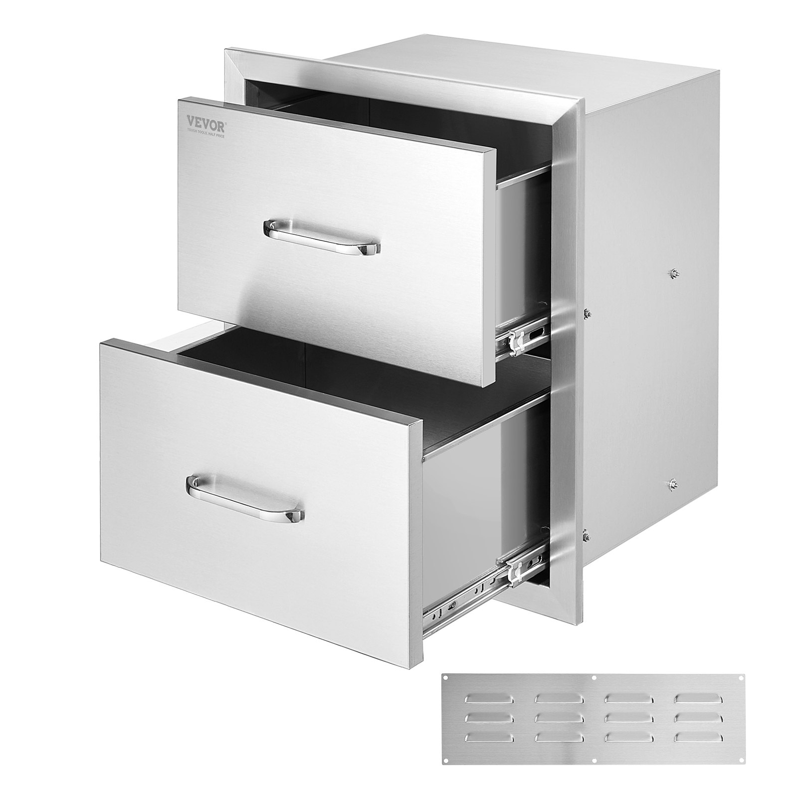 Outdoor Kitchen Drawers 17.8W X 20.2H X 12.2D Inch, Flush Mount Double BBQ Drawers Stainless Steel With Handle, BBQ Island Drawers For Outdoor Kitchens Or Patio Grill Station