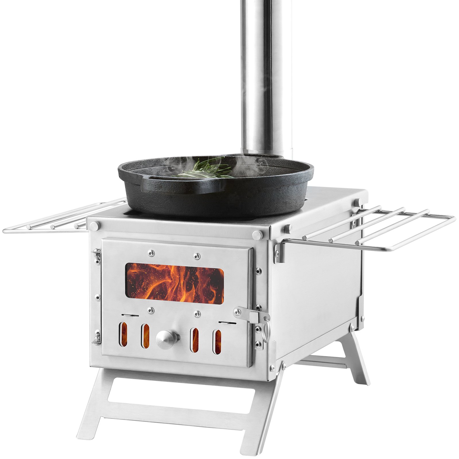 Estufa de leña portátil para camping, 80 pulgadas, acero inoxidable, con chimenea