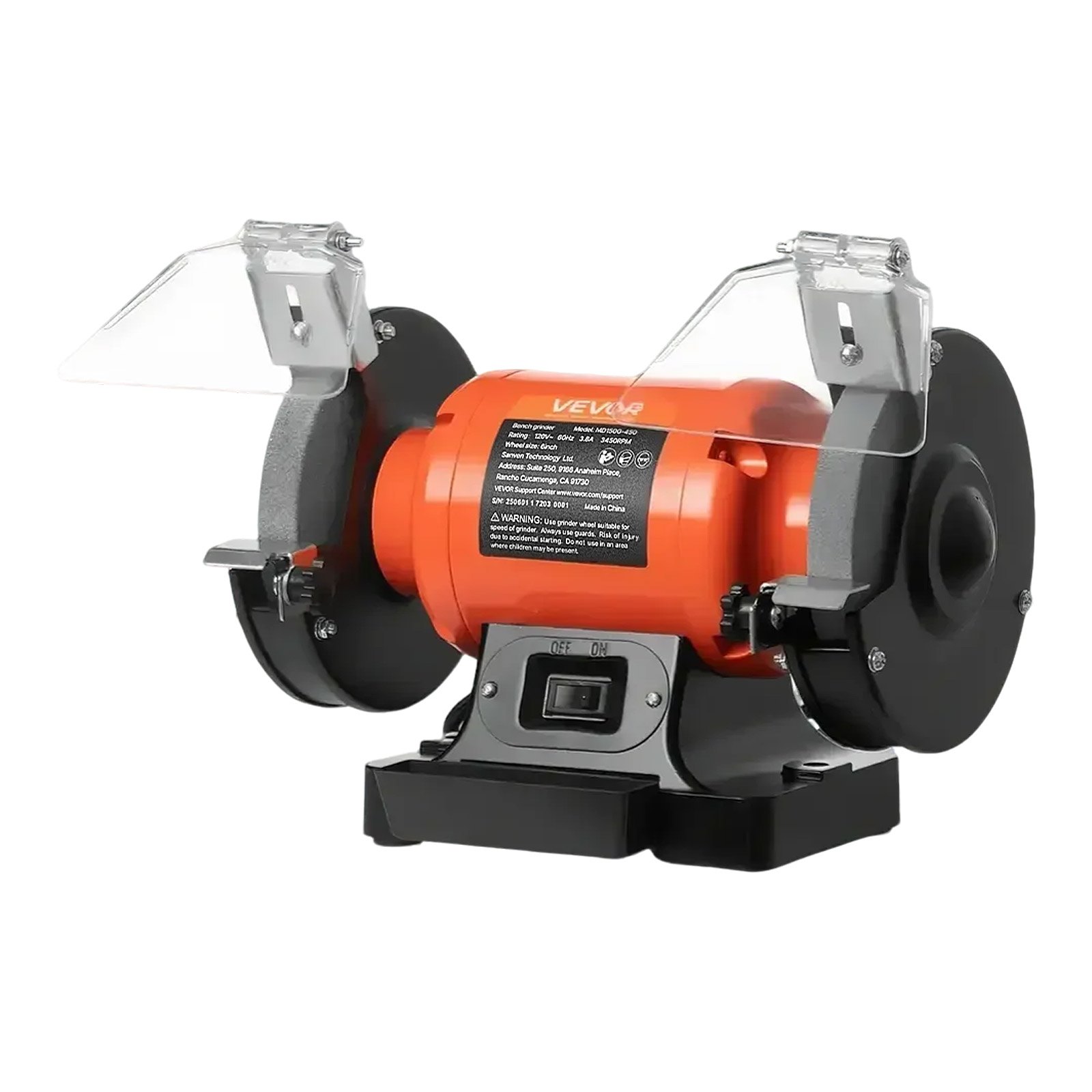 Esmeriladora de banco, 6 pulgadas, una velocidad, 3450 RPM, motor de inducción 450W