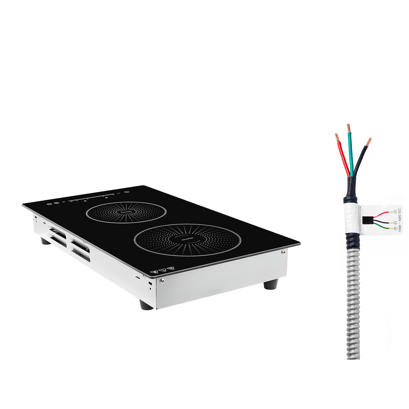 Induction Cooktop 12in 2 Burners Built-in Electric Stove 220V 3500W, Low-Power Continuous Heating, Induction Burner For Kitchen, 9 Power Levels, LED Touch Screen, Ceramic Glass, And Child Lock