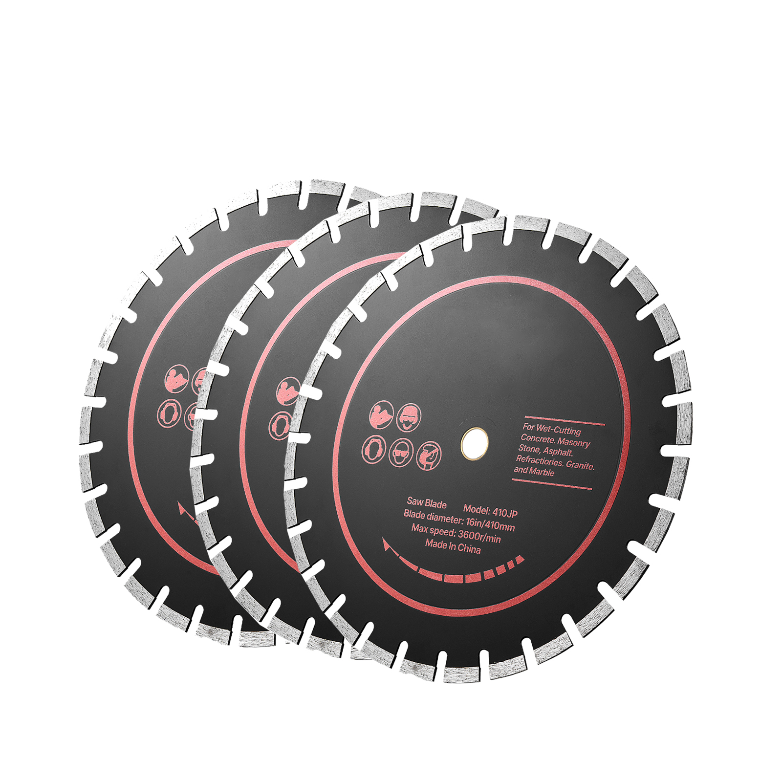 Discos de diamante 9 pulgadas, paquete de 3, para concreto, eje 7/8 pulgadas, corte seco/húmedo