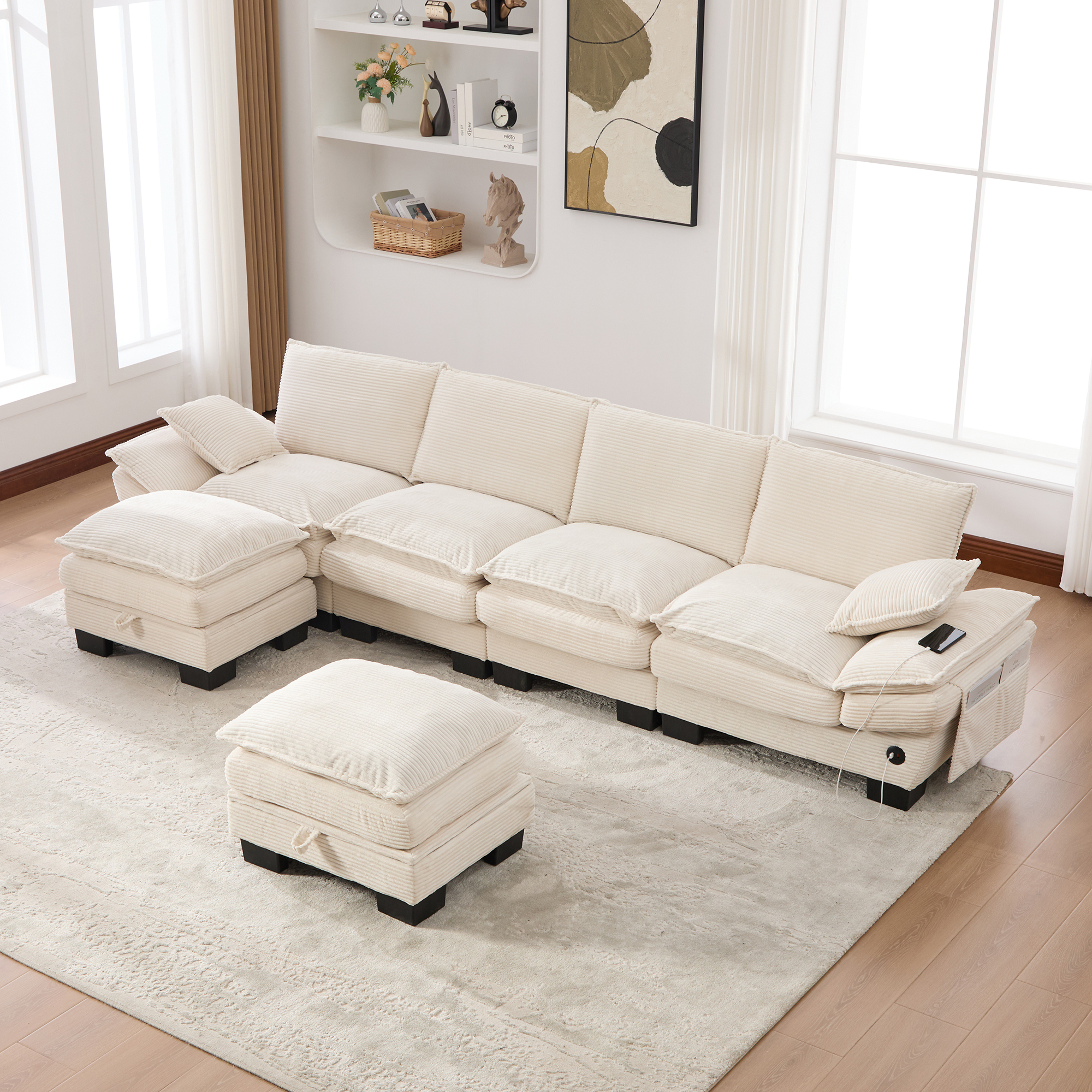 Sectional Cloud Modular Sofa,Deep Seat Sofa, Corduroy Sofa,Comfy Upholstered Furniture For Living Room, Apartment, Studio, Office,Having Multiple Combinations