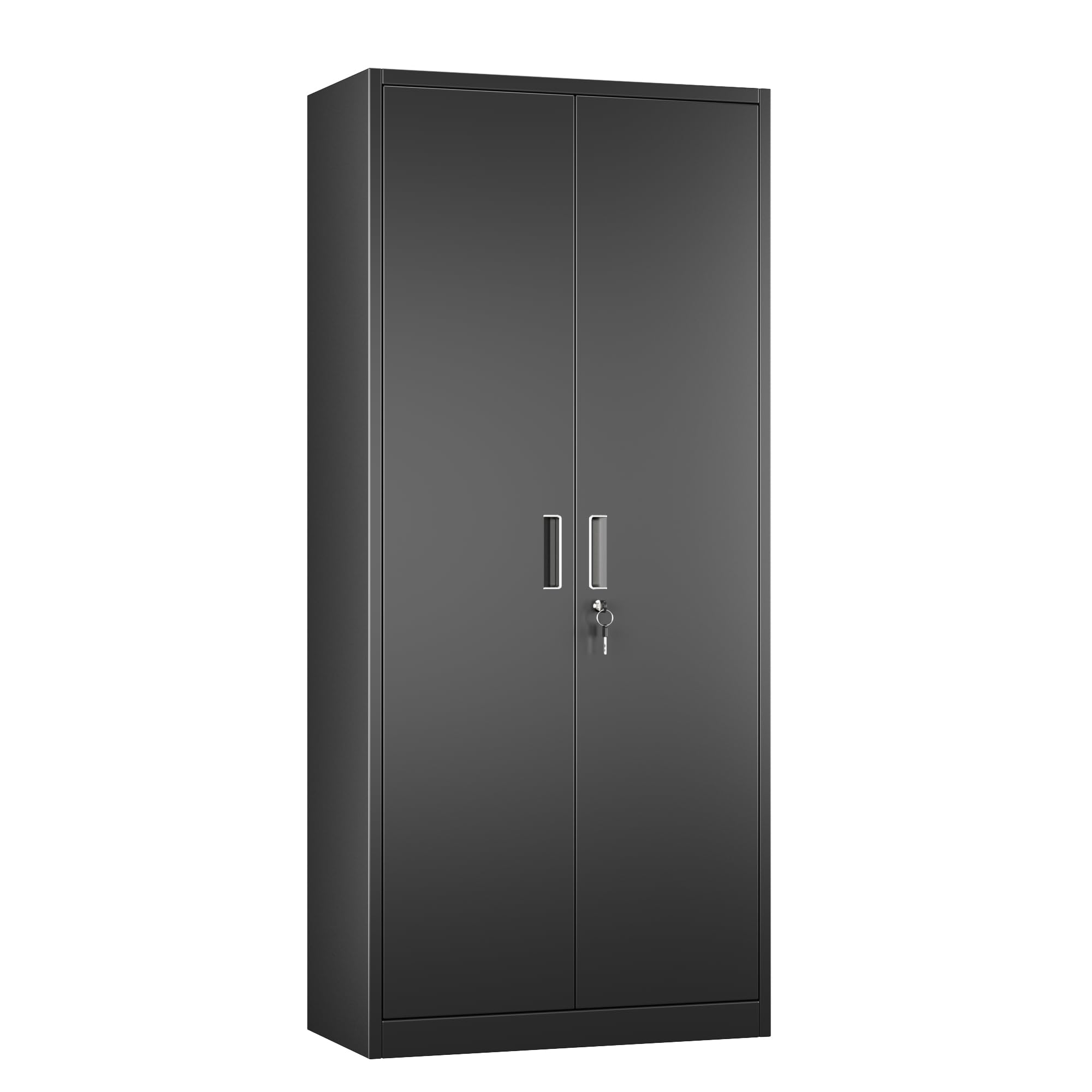 Gabinete de almacenamiento metálico de acero con cerradura, 4 estantes ajustables, negro