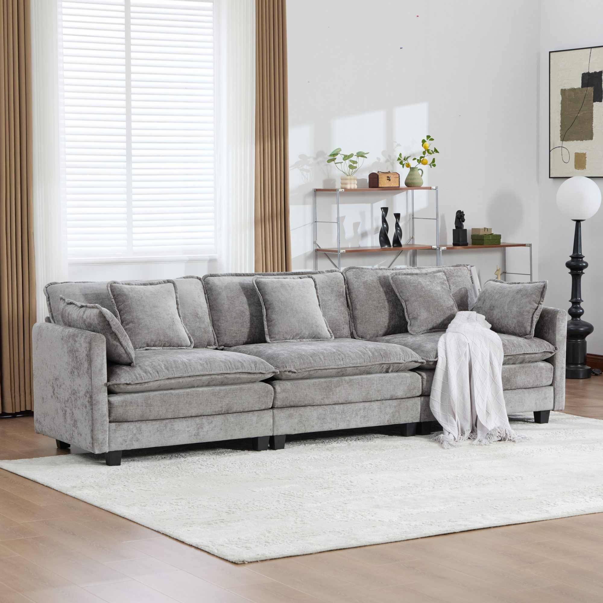 Cloud Sofa 3 Seats  Ottoman Is Not Included , Modern Sectional Couch, For Living Room Bedroom And Apartment, Comfy Double Layer Upholstered Seat Cushion, Breathable Chenille Fabric,Gray,SS5013GY